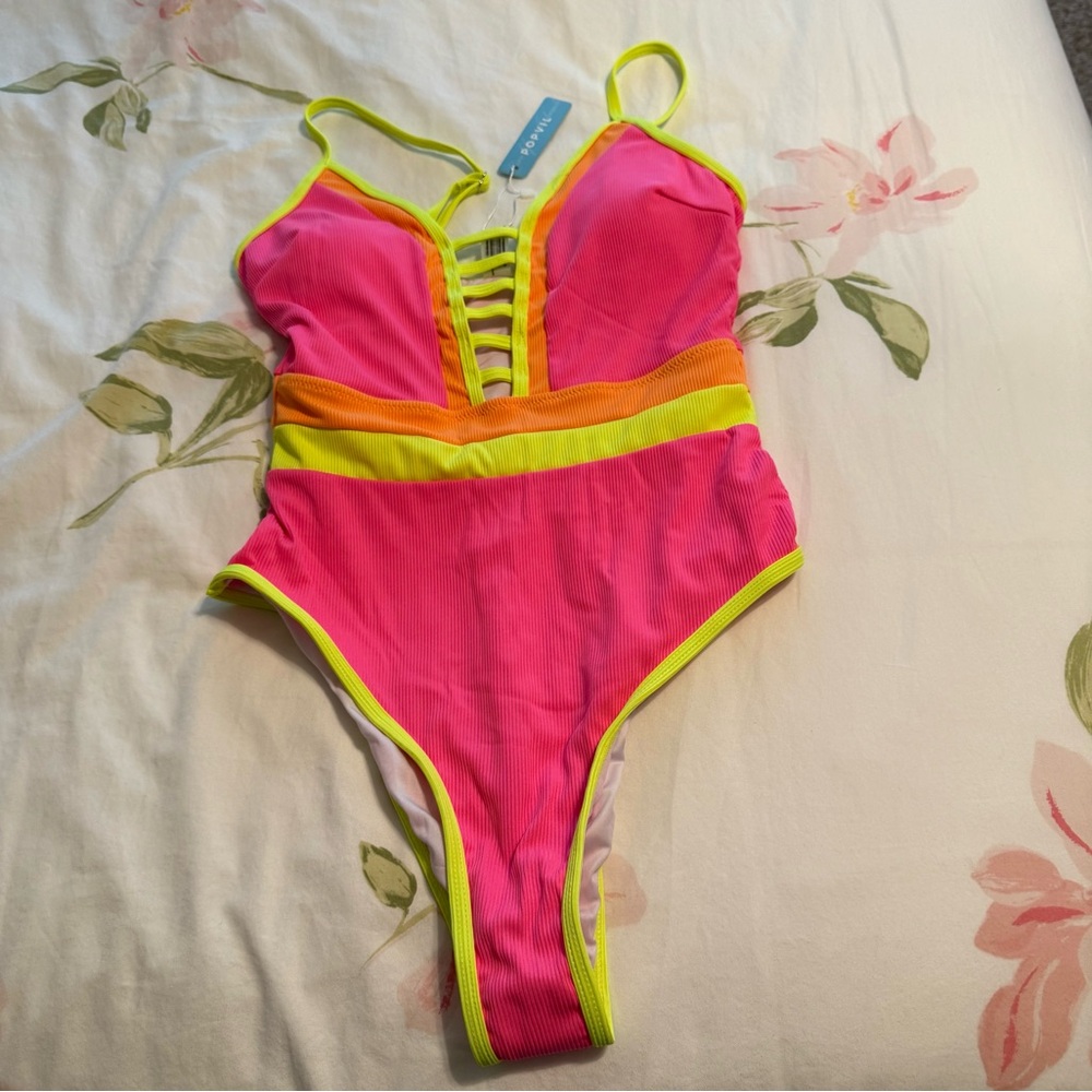 Popvil Vibrant Pink and Yellow Swimsuit